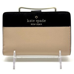 Kate Spade Leila Medium Pebbled Leather Compact Bifold Wallet Tan/Black